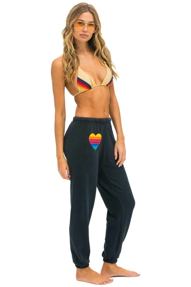 Rainbow Heart Stitch Sweatpants 8211 Charcoal Women Aviator Nation Sweatpants