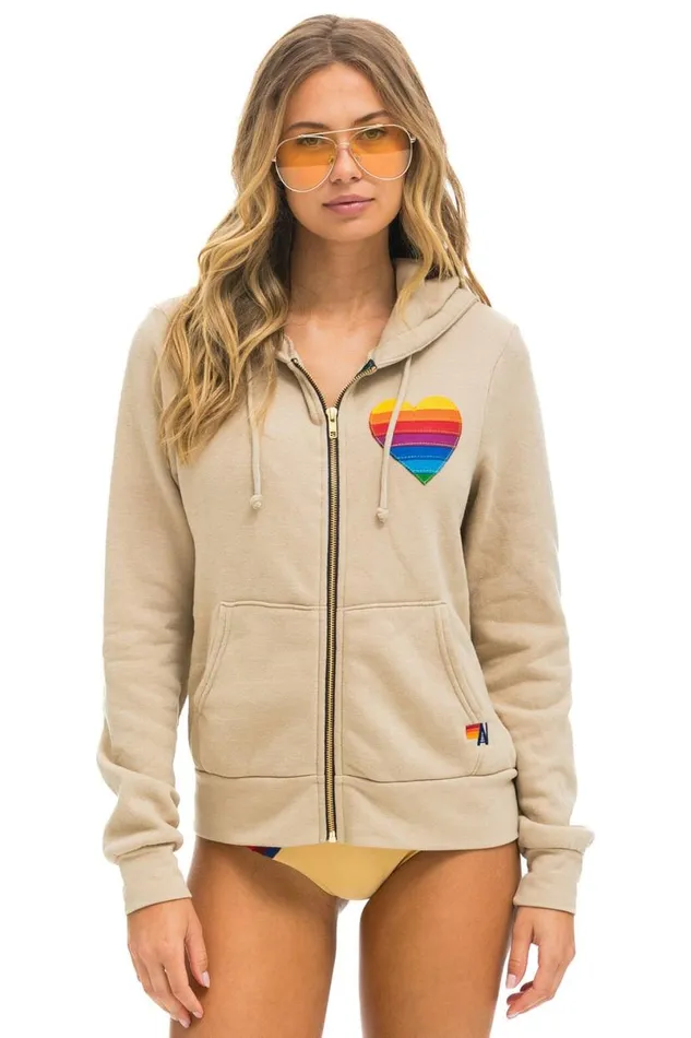 Rainbow Heart Stitch Zip Hoodie 8211 Sand WomenMen Aviator Nation Hoodies