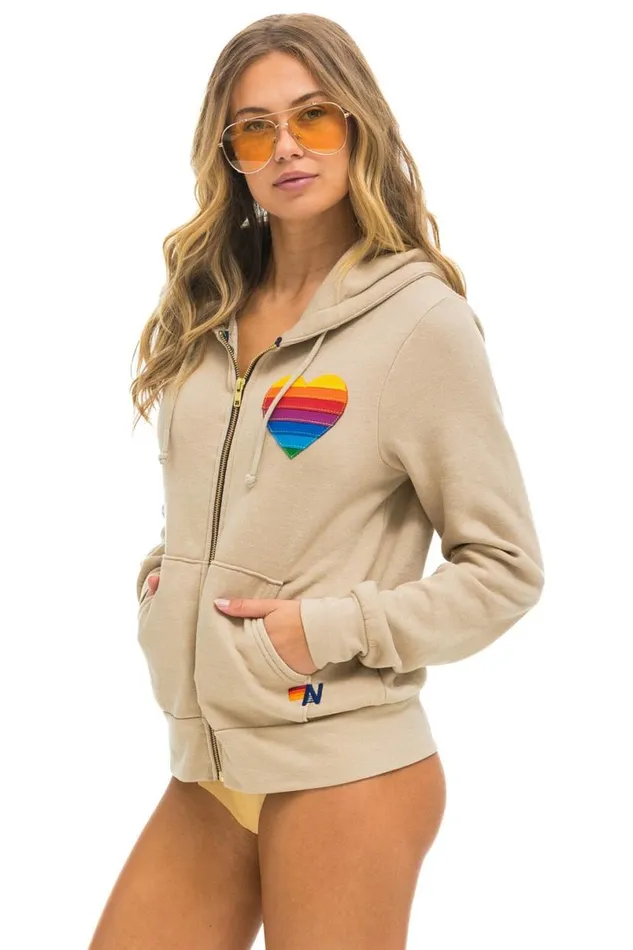 Rainbow Heart Stitch Zip Hoodie 8211 Sand WomenMen Aviator Nation Hoodies