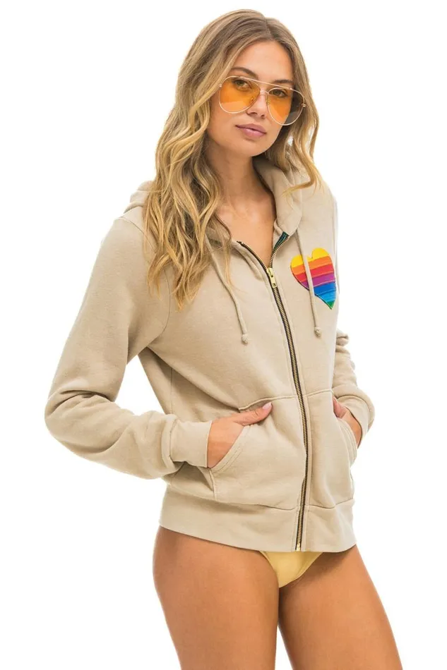 Rainbow Heart Stitch Zip Hoodie 8211 Sand WomenMen Aviator Nation Hoodies