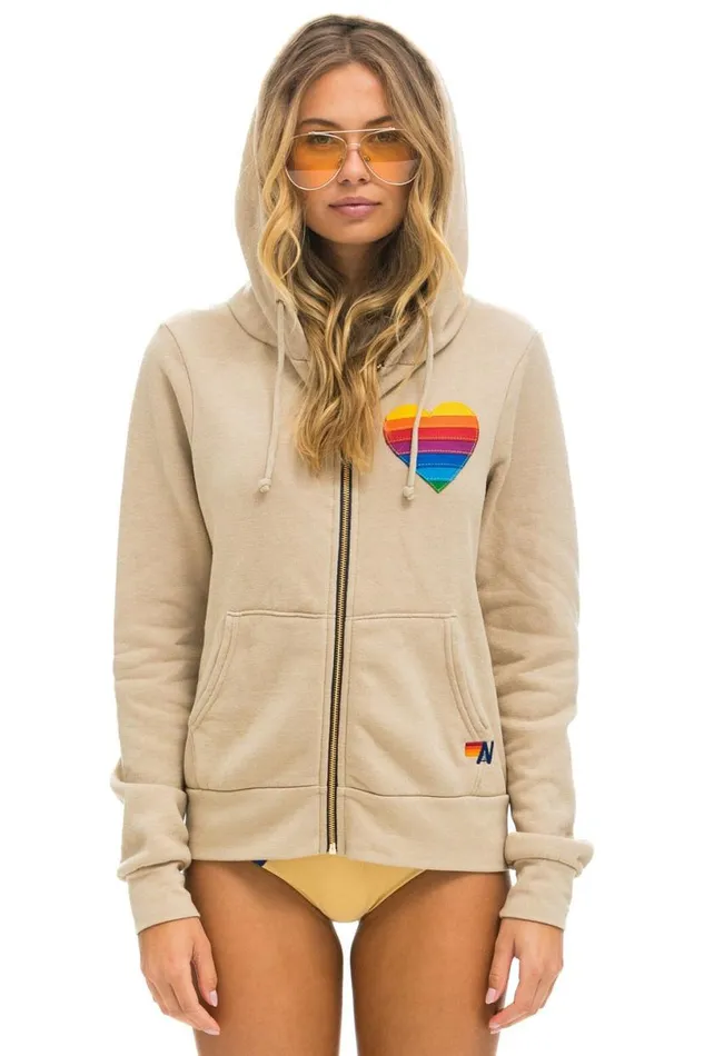 Rainbow Heart Stitch Zip Hoodie 8211 Sand WomenMen Aviator Nation Hoodies