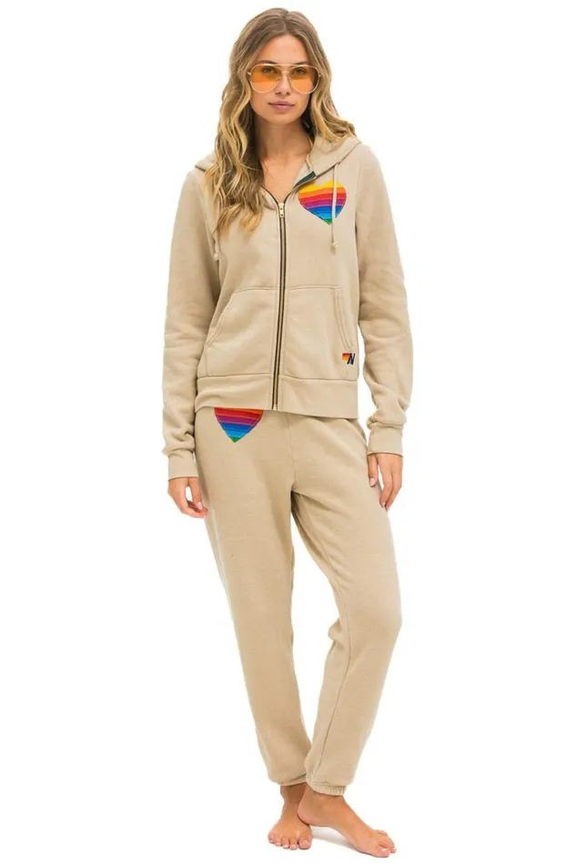 Rainbow Heart Stitch Zip Hoodie 8211 Sand WomenMen Aviator Nation Hoodies