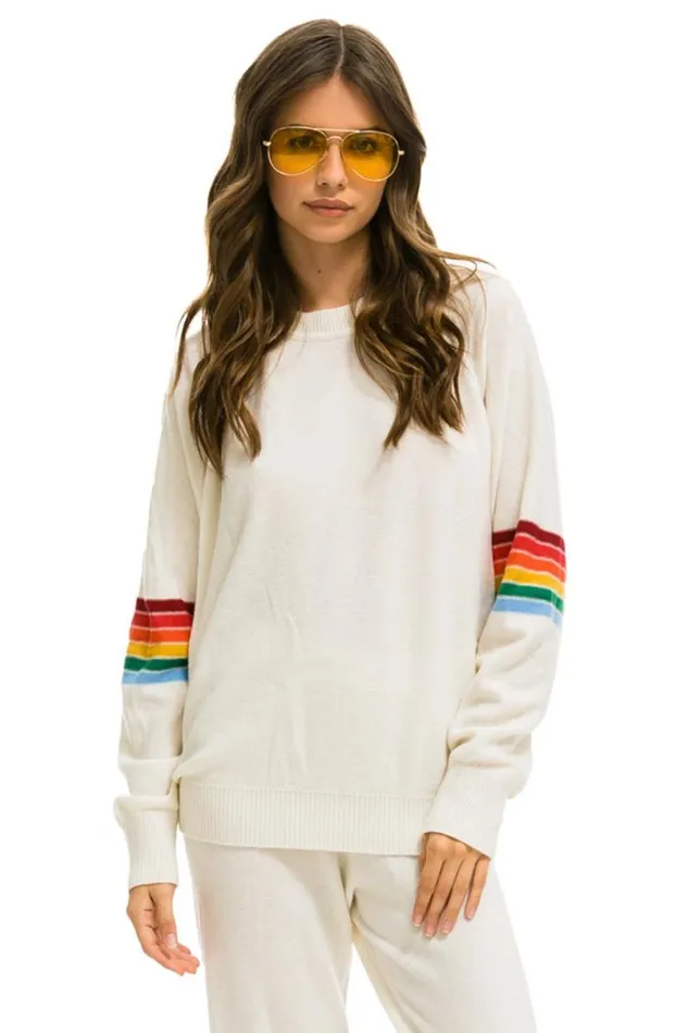 Rainbow Stripe Sleeve Unisex Cashmere Light Sweater 8211 Vintage White Men Aviator Nation Sweatshirts Rainbow Stripe Sleeve Unisex Cashmere Light Sweater 8211 Vintage White Men Aviator Nation Sweatshirts