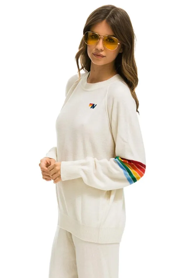 Rainbow Stripe Sleeve Unisex Cashmere Light Sweater 8211 Vintage White Men Aviator Nation Sweatshirts
