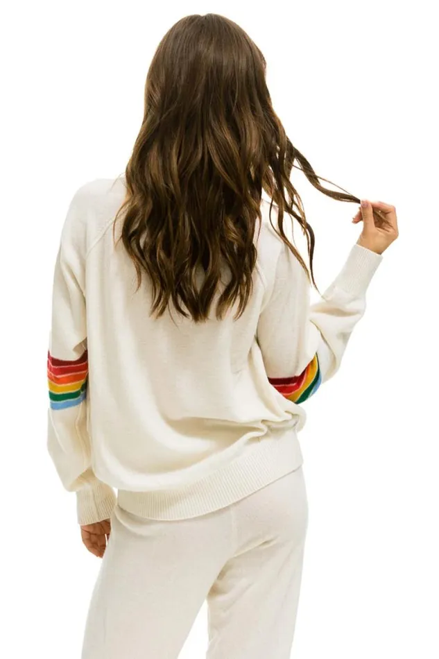 Rainbow Stripe Sleeve Unisex Cashmere Light Sweater 8211 Vintage White Men Aviator Nation Sweatshirts
