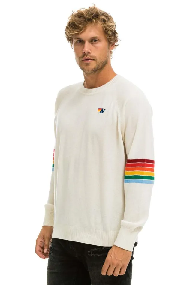 Rainbow Stripe Sleeve Unisex Cashmere Light Sweater 8211 Vintage White Men Aviator Nation Sweatshirts