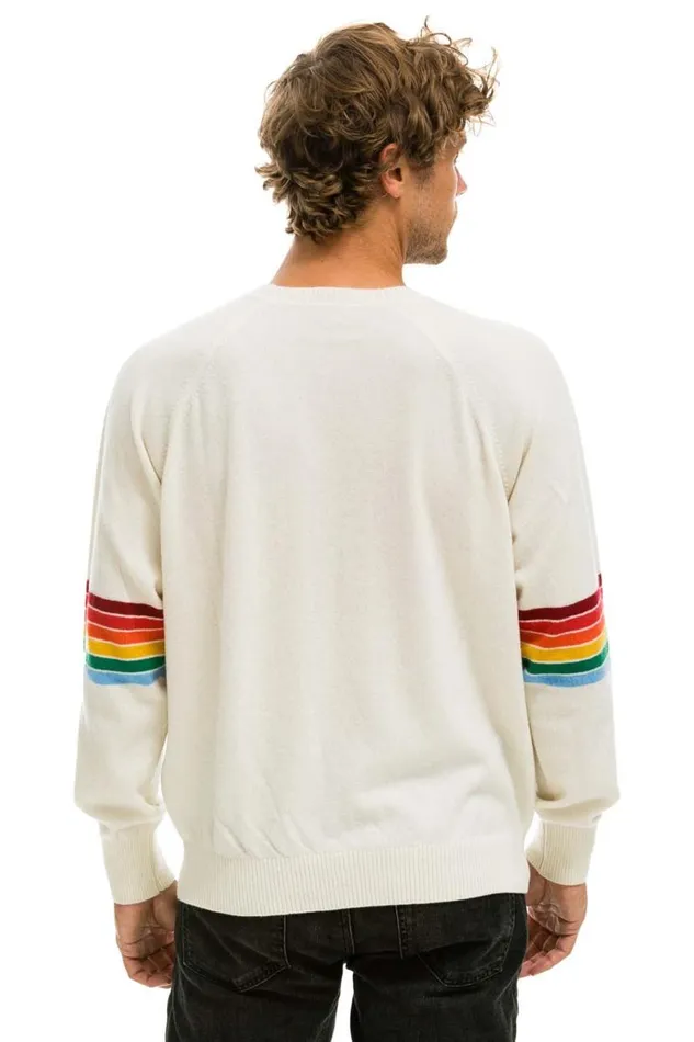 Rainbow Stripe Sleeve Unisex Cashmere Light Sweater 8211 Vintage White Men Aviator Nation Sweatshirts