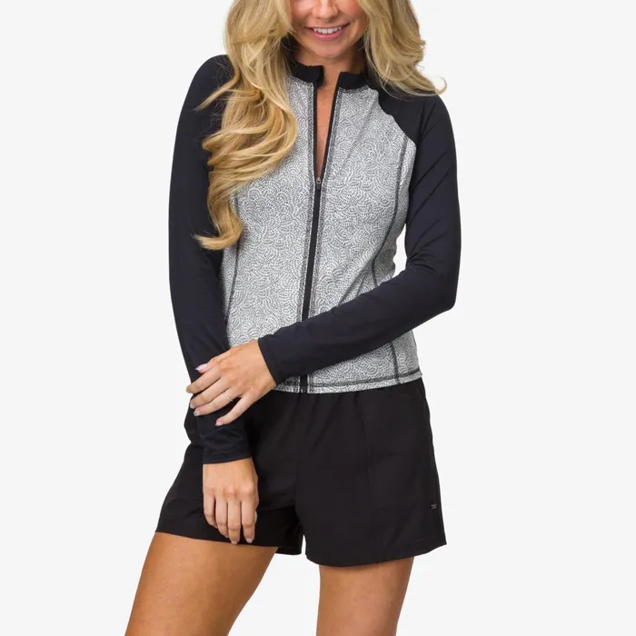 Reef Crest Zip Up Long Sleeve Surf Shirt Upf 40 Marshmallow Lines Women Tops