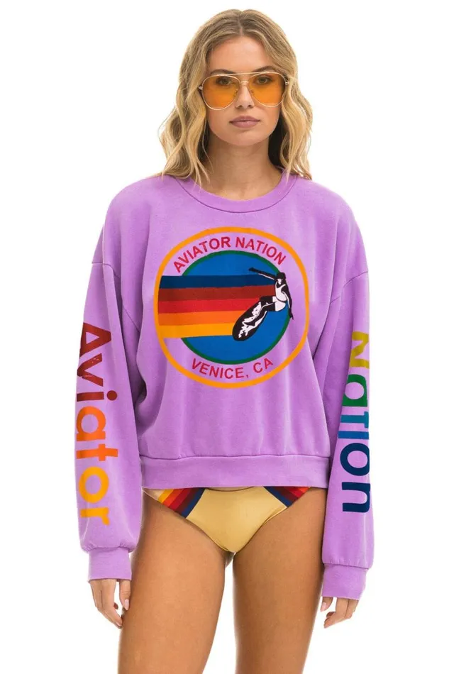 Relaxed Crew Sweatshirt 8211 Neon Purple WomenMen Aviator Nation Sweatshirts