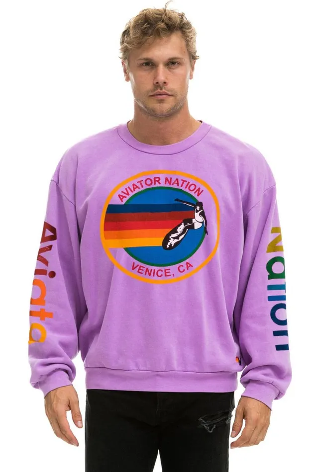 Relaxed Crew Sweatshirt 8211 Neon Purple WomenMen Aviator Nation Sweatshirts