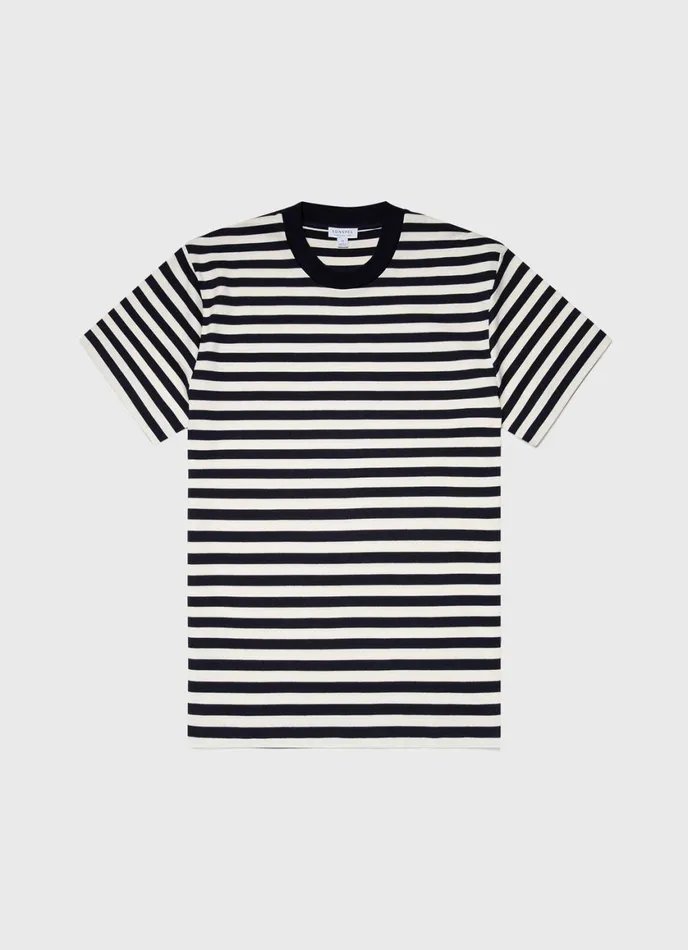 Relaxed Fit Heavyweight Tshirt Navyecru Block Stripe Men SUNSPEL Tshirts