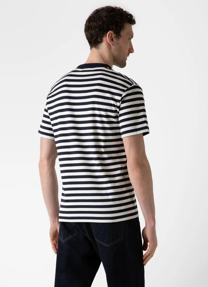 Relaxed Fit Heavyweight Tshirt Navyecru Block Stripe Men SUNSPEL Tshirts