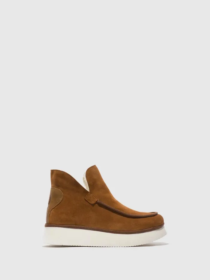 Round Toe Ankle Boots COZE348FLY SUEDERUG COGNAC Women Fly London Ankle Boots