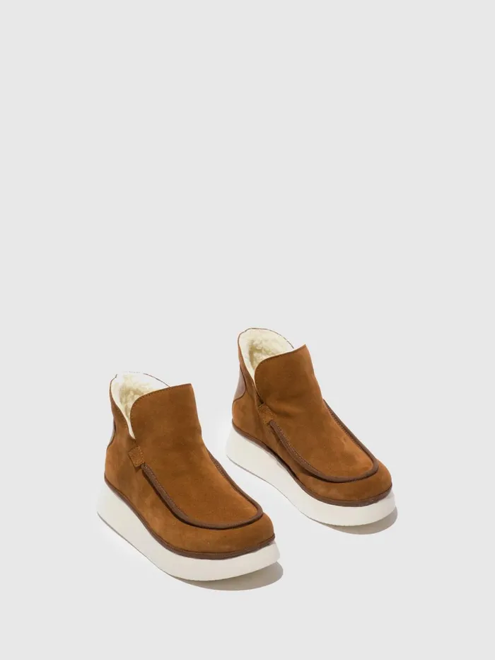 Round Toe Ankle Boots COZE348FLY SUEDERUG COGNAC Women Fly London Ankle Boots