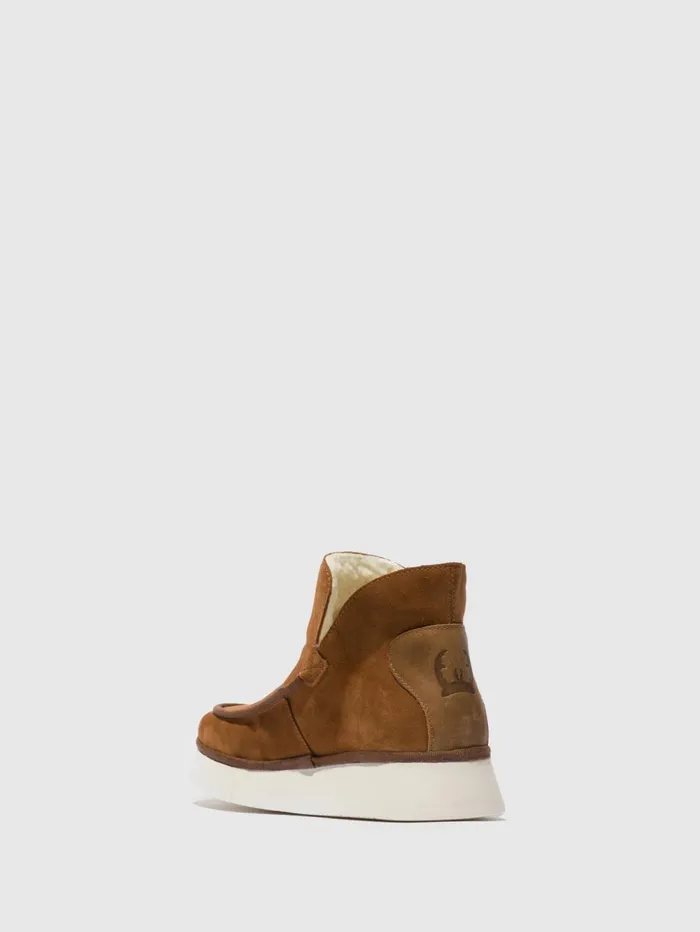 Round Toe Ankle Boots COZE348FLY SUEDERUG COGNAC Women Fly London Ankle Boots