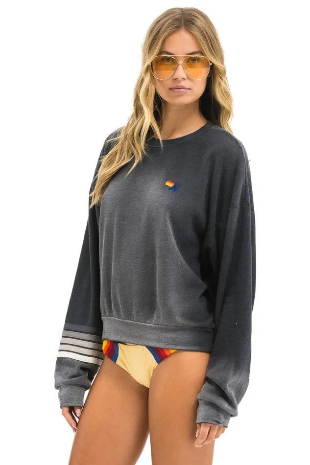 Rugby Stitch Relaxed Crew Sweatshirt 8211 Faded Smoke WomenMen Aviator Nation Sweatshirts