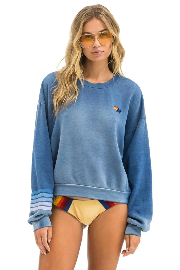 Rugby Stitch Relaxed Crew Sweatshirt 8211 Faded Water WomenMen Aviator Nation Sweatshirts