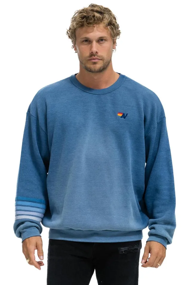 Rugby Stitch Relaxed Crew Sweatshirt 8211 Faded Water WomenMen Aviator Nation Sweatshirts