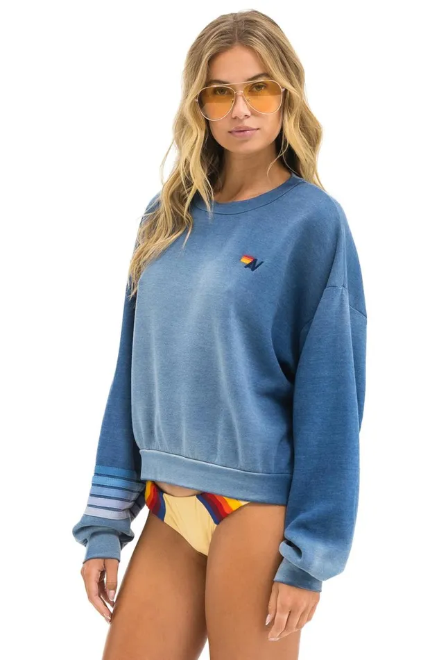 Rugby Stitch Relaxed Crew Sweatshirt 8211 Faded Water WomenMen Aviator Nation Sweatshirts
