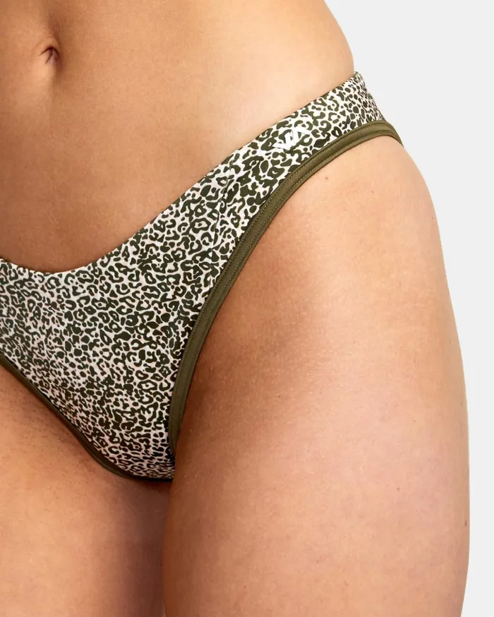 RVCA Bikini Bottoms Blocked Hi Leg Bikini Bottoms Micro Cat Olive 8211 Women