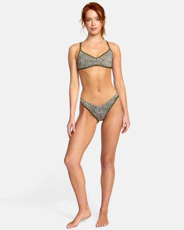 RVCA Bikini Bottoms Blocked Hi Leg Bikini Bottoms Micro Cat Olive 8211 Women