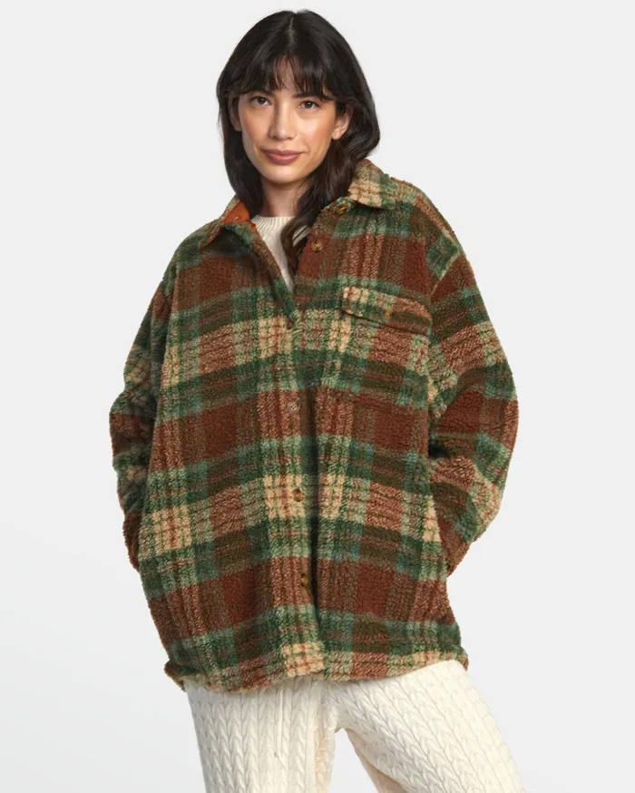 RVCA Jackets Birdie Shacket Flannel Jacket Caramel 8211 Women