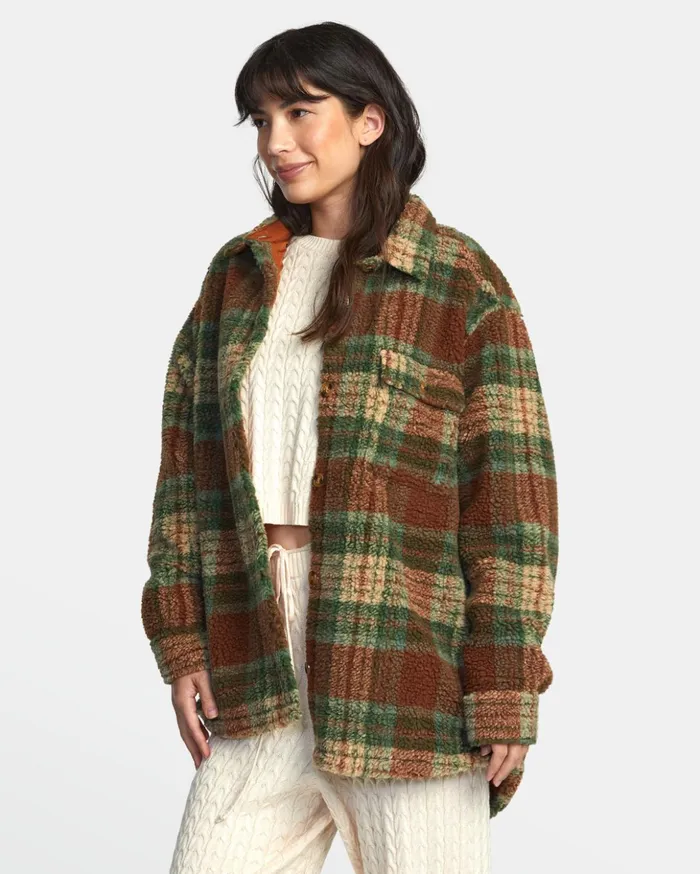 RVCA Jackets Birdie Shacket Flannel Jacket Caramel 8211 Women