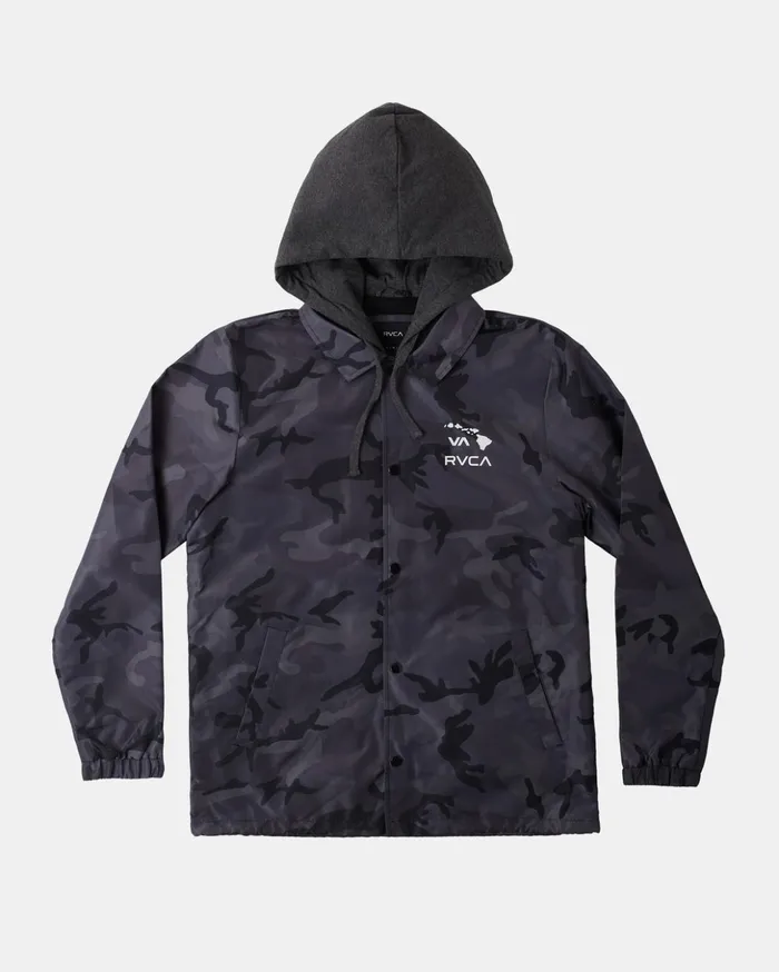 RVCA Jackets Island Hex Hooded Coaches Jacket Black Camo 8211 Men