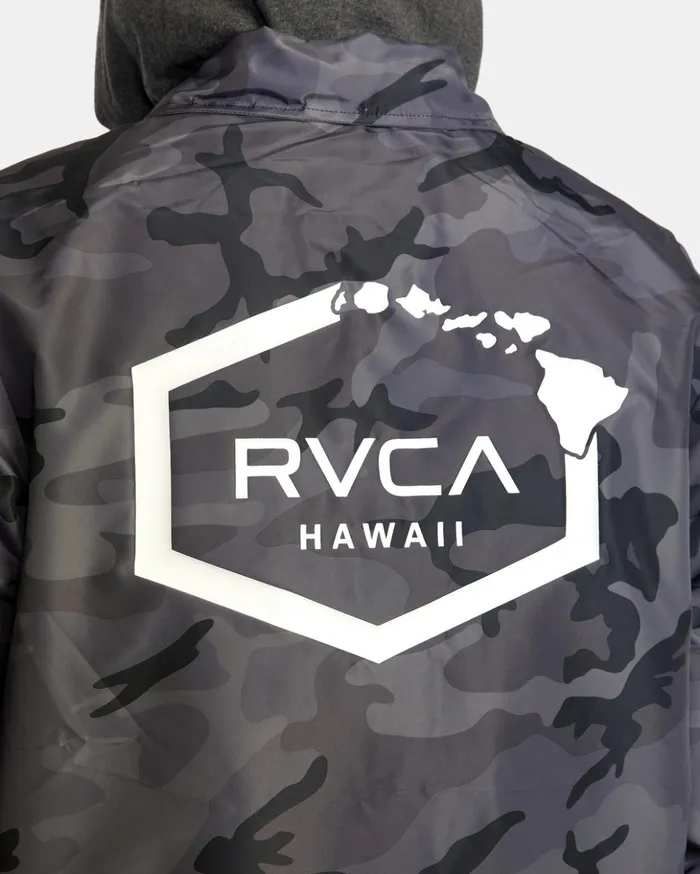 RVCA Jackets Island Hex Hooded Coaches Jacket Black Camo 8211 Men