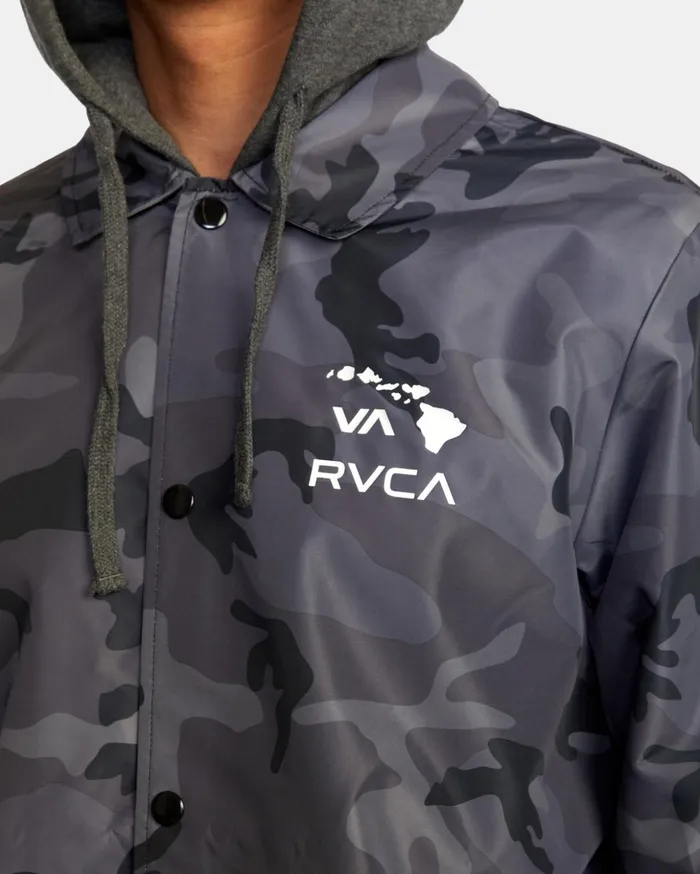 RVCA Jackets Island Hex Hooded Coaches Jacket Black Camo 8211 Men