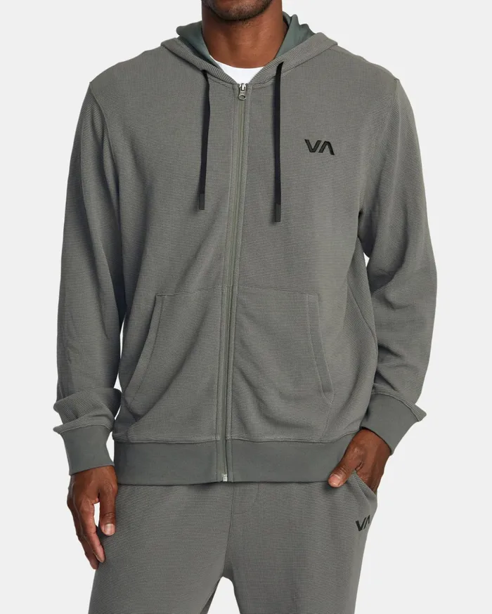 RVCA Long Sleeves CAble Waffle Knit ZipUp Hoodie Olive 8211 Men
