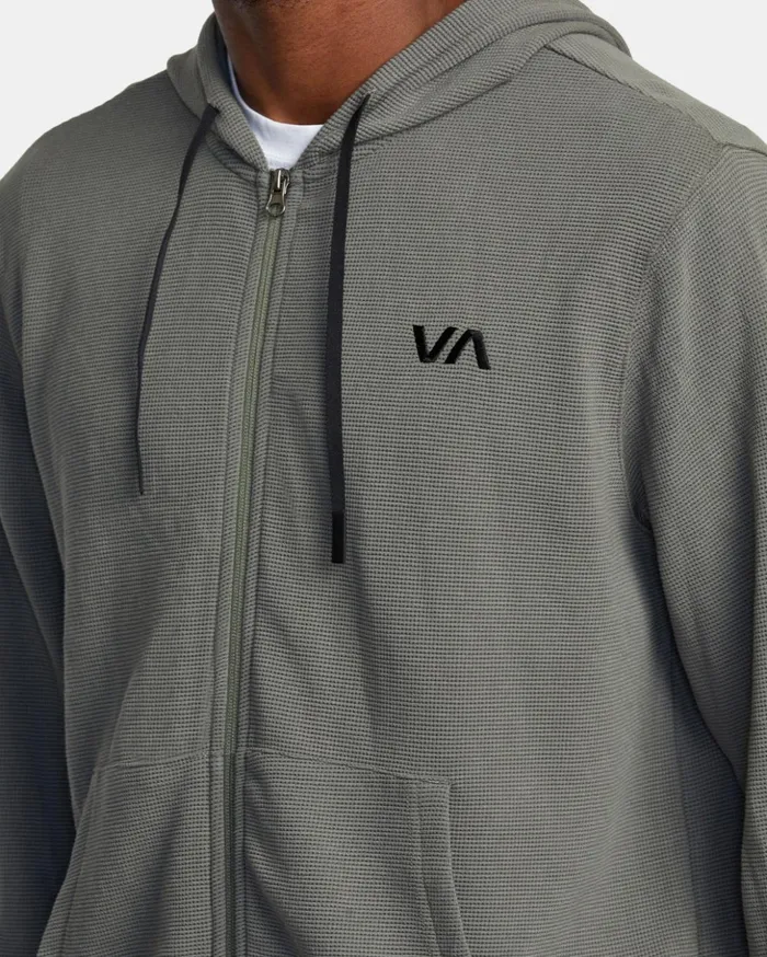RVCA Long Sleeves CAble Waffle Knit ZipUp Hoodie Olive 8211 Men
