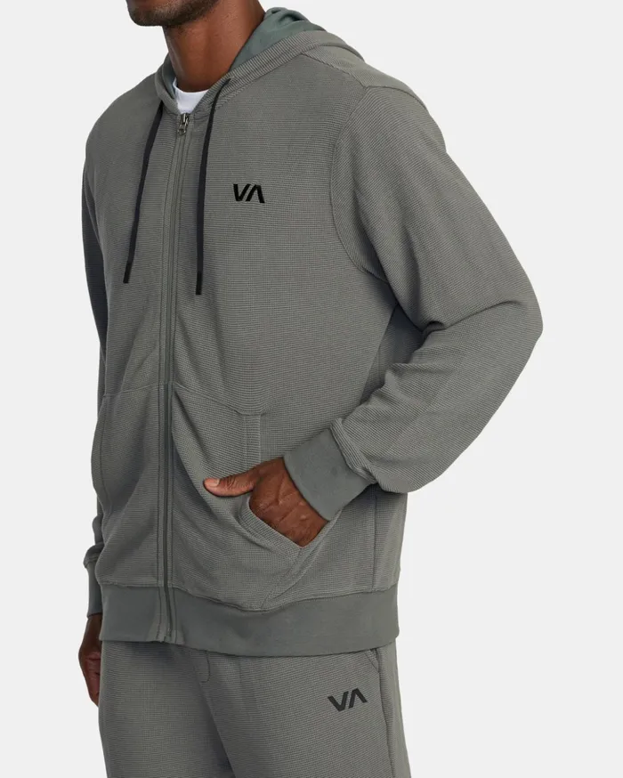 RVCA Long Sleeves CAble Waffle Knit ZipUp Hoodie Olive 8211 Men