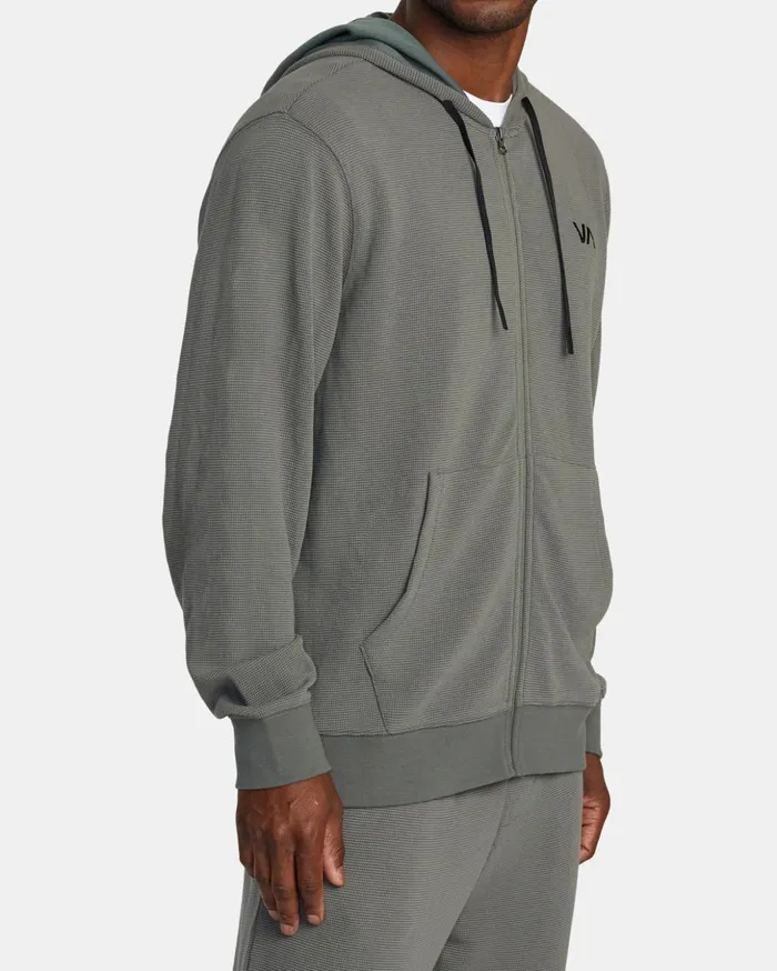 RVCA Long Sleeves CAble Waffle Knit ZipUp Hoodie Olive 8211 Men