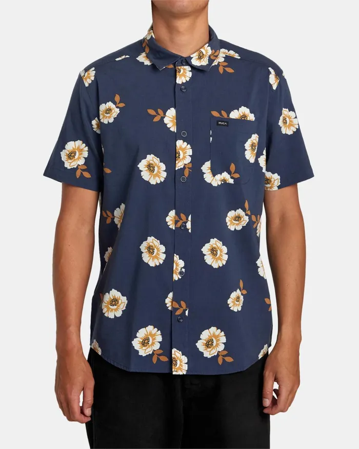 RVCA Shirts Flannels Botanical Short Sleeve Shirt Moody Blue 8211 Men