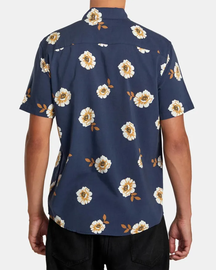 RVCA Shirts Flannels Botanical Short Sleeve Shirt Moody Blue 8211 Men