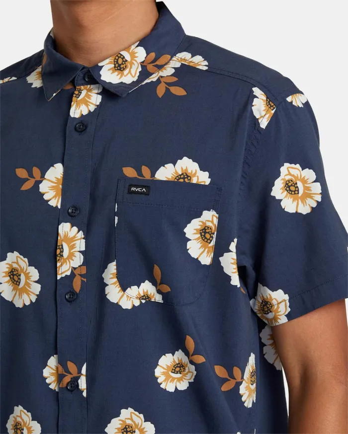 RVCA Shirts Flannels Botanical Short Sleeve Shirt Moody Blue 8211 Men