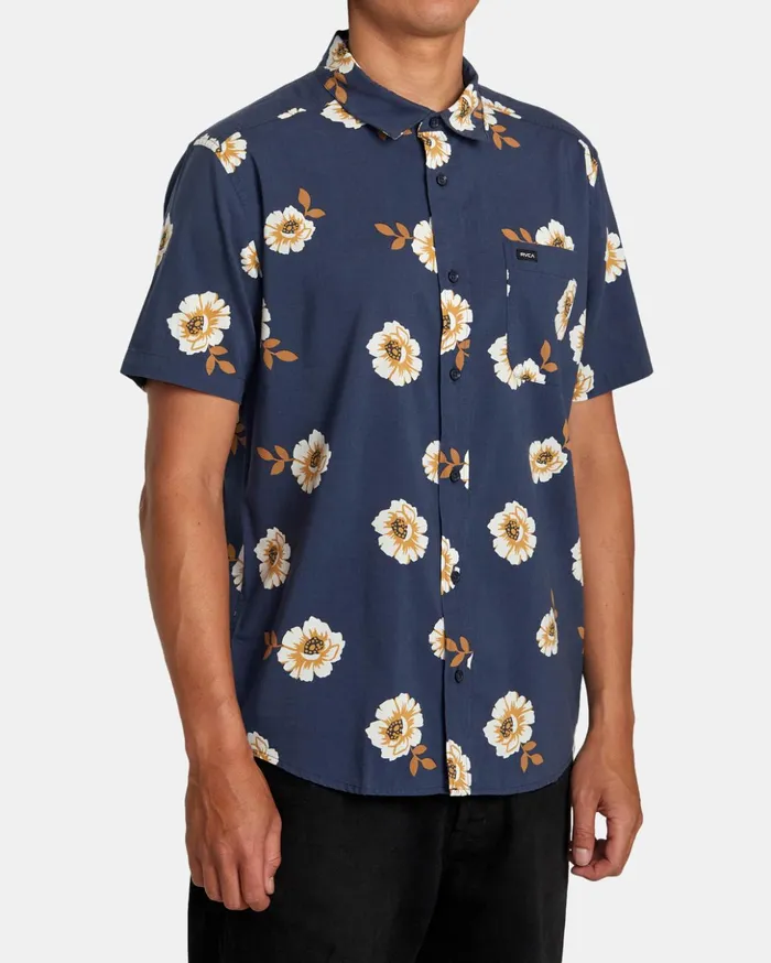 RVCA Shirts Flannels Botanical Short Sleeve Shirt Moody Blue 8211 Men