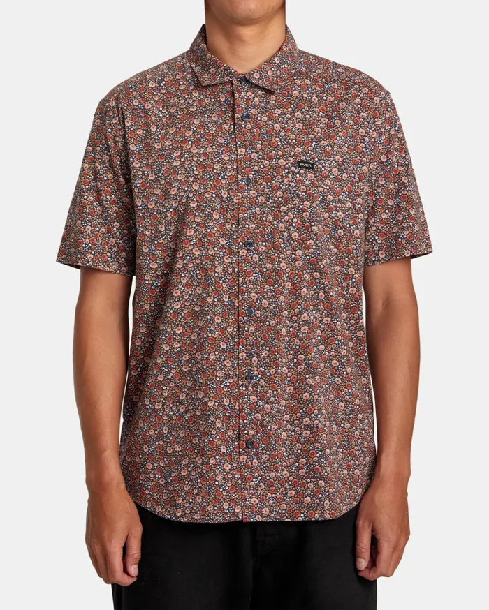 RVCA Shirts Flannels English Roses Short Sleeve Shirt Moody Blue 8211 Men