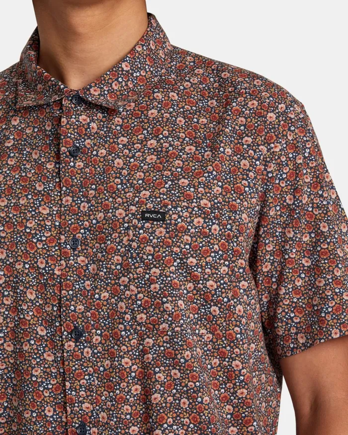 RVCA Shirts Flannels English Roses Short Sleeve Shirt Moody Blue 8211 Men