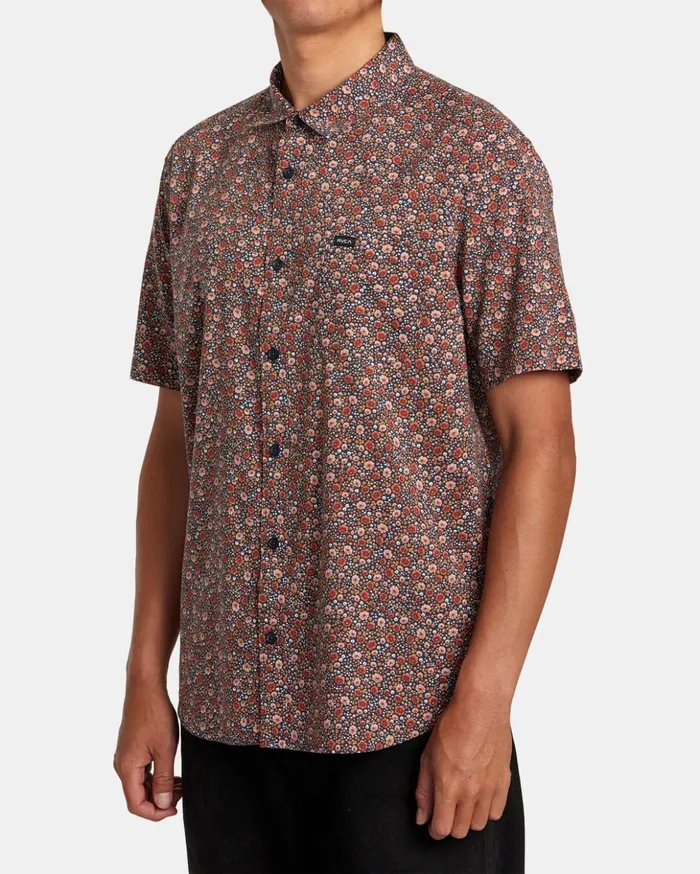 RVCA Shirts Flannels English Roses Short Sleeve Shirt Moody Blue 8211 Men