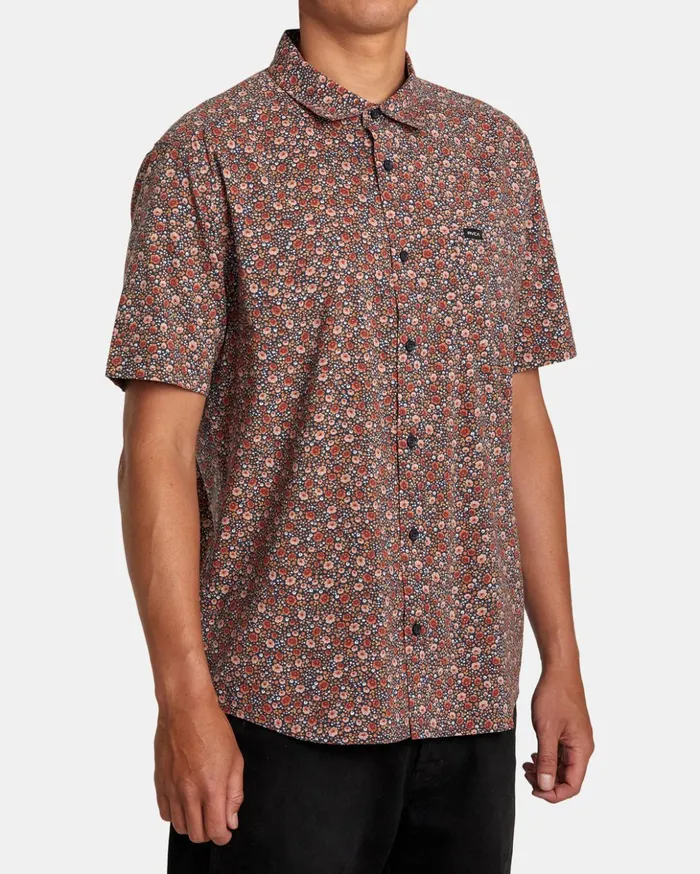 RVCA Shirts Flannels English Roses Short Sleeve Shirt Moody Blue 8211 Men