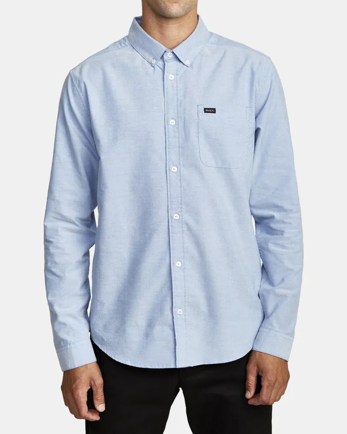 RVCA Shirts Flannels Thatll Do Stretch Long Sleeve Shirt Oxford Blue 8211 Men RVCA Shirts Flannels Thatll Do Stretch Long Sleeve Shirt Oxford Blue 8211 Men