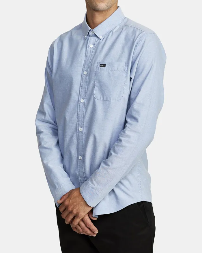 RVCA Shirts Flannels Thatll Do Stretch Long Sleeve Shirt Oxford Blue 8211 Men RVCA Shirts Flannels Thatll Do Stretch Long Sleeve Shirt Oxford Blue 8211 Men