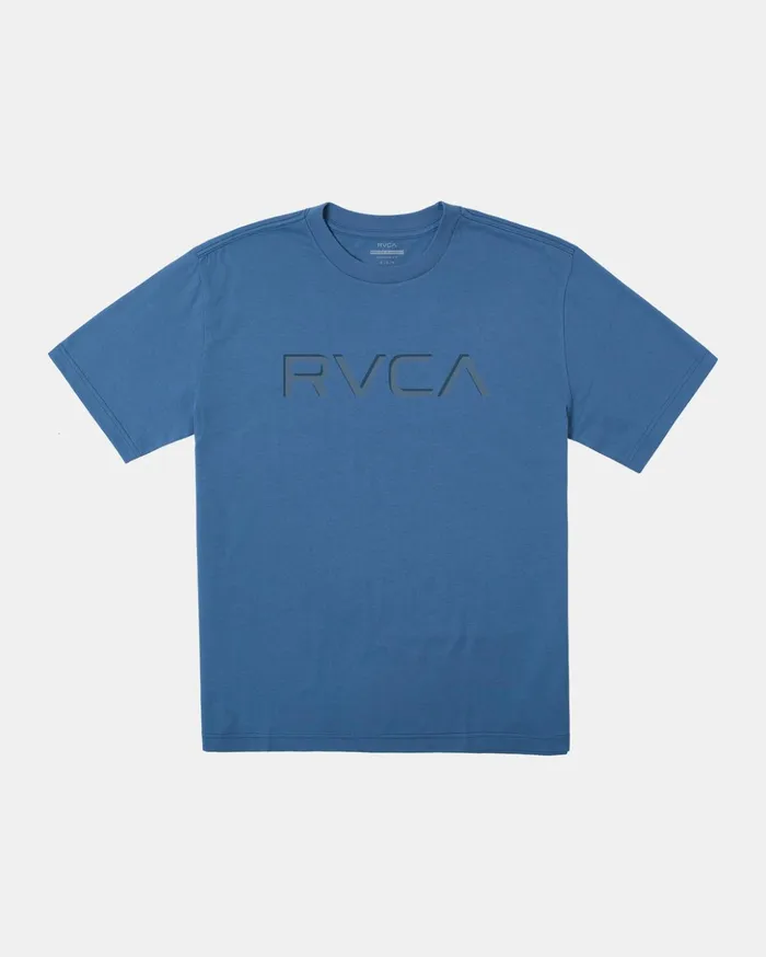 RVCA Short Sleeves Big RVCA Embossed TShirt Cool Blue 8211 Men