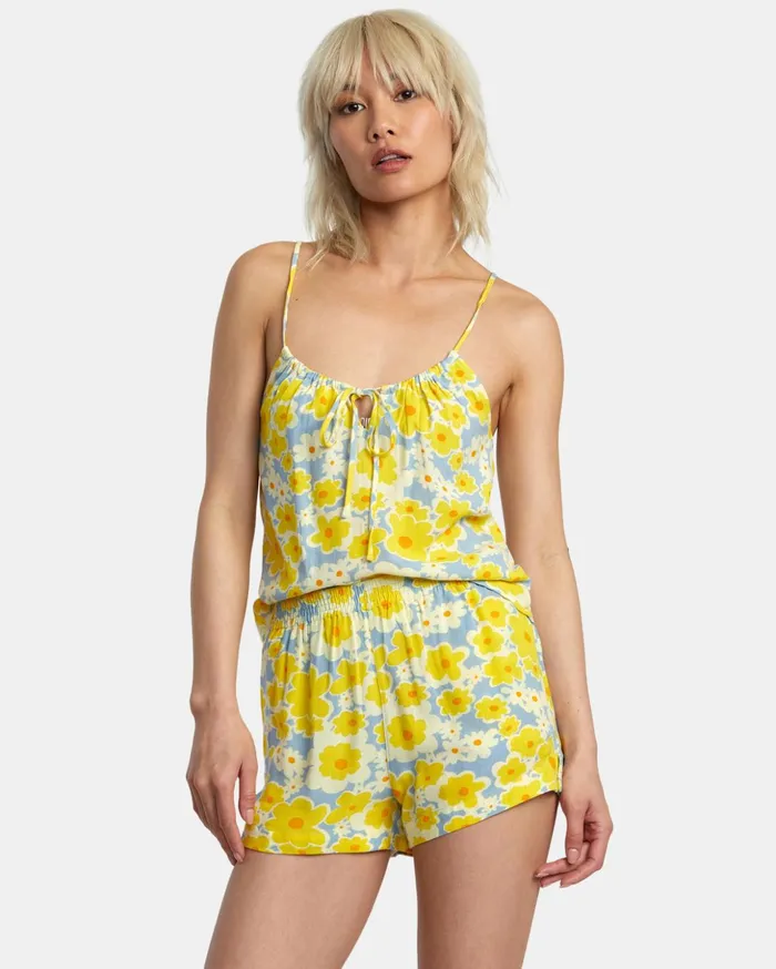RVCA Shorts Skirts Sawyer Print Elastic Waist Shorts Dusty Blue 8211 Women