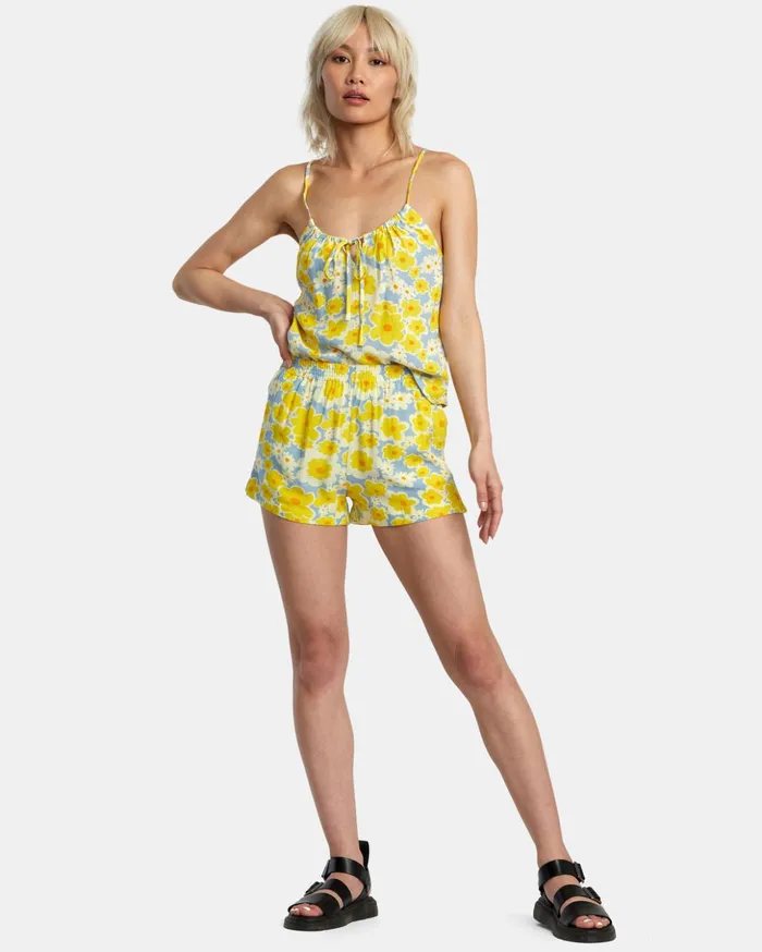 RVCA Shorts Skirts Sawyer Print Elastic Waist Shorts Dusty Blue 8211 Women