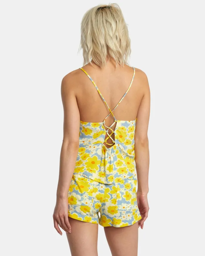 RVCA Shorts Skirts Sawyer Print Elastic Waist Shorts Dusty Blue 8211 Women