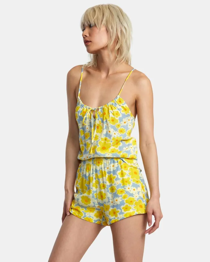 RVCA Shorts Skirts Sawyer Print Elastic Waist Shorts Dusty Blue 8211 Women
