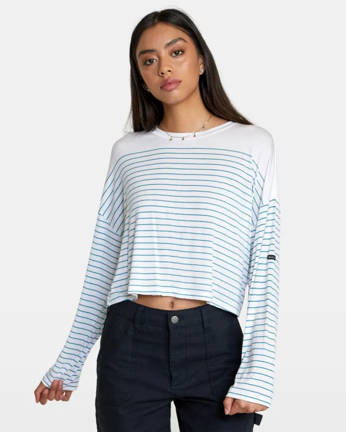 RVCA Tops Countdown II Long Sleeve Knit Top Snorkel Blue 8211 Women